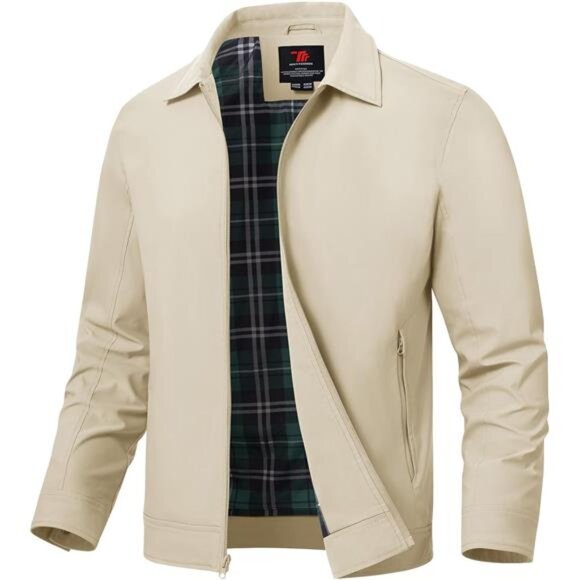 Mens Lightweight Jacket Casual Windbreaker Water Resistant Full Zip Spring Fall - Picture 1 of 7